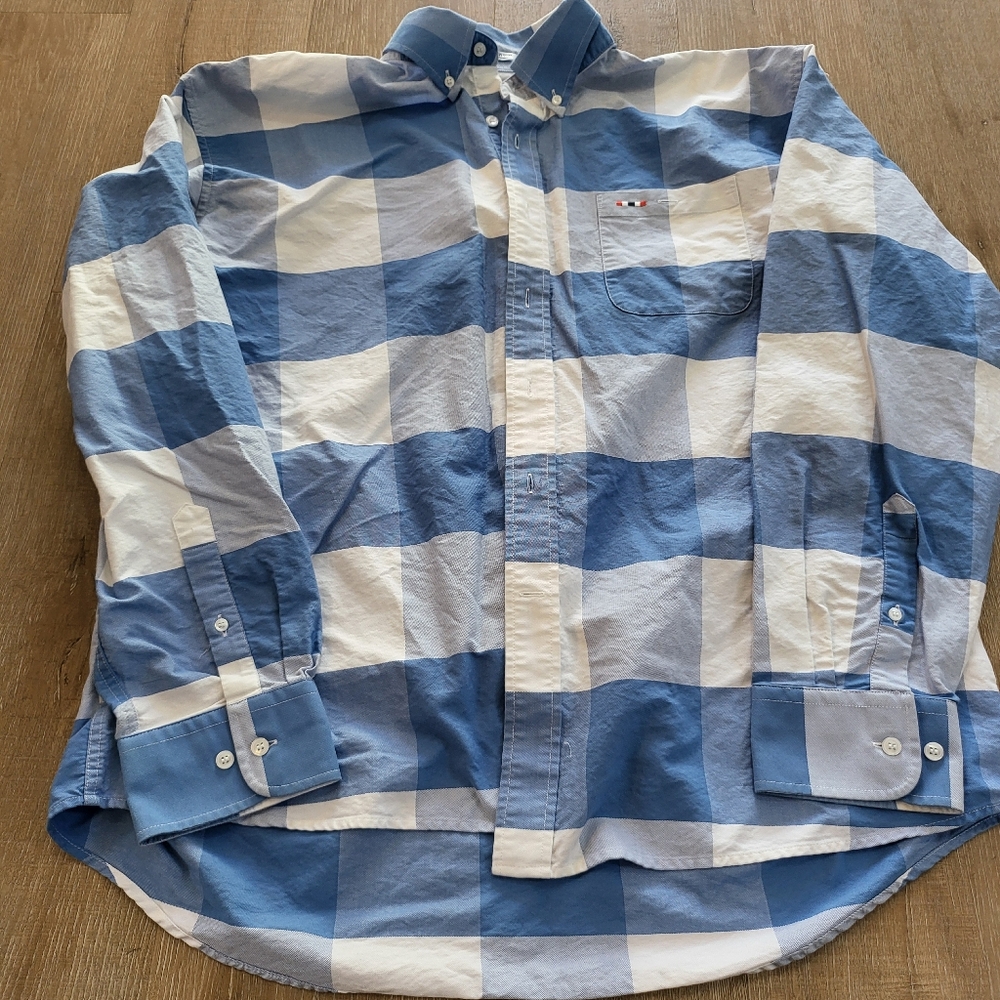 Larro Buttom Down Blue & White Plaid Shirt Size XXL